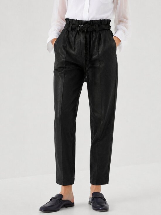 Brunello Cucinelli Pants - Brunello Cucinelli Linen Pants Black Elastic Waist Pull On Relaxed Luxury Size 2